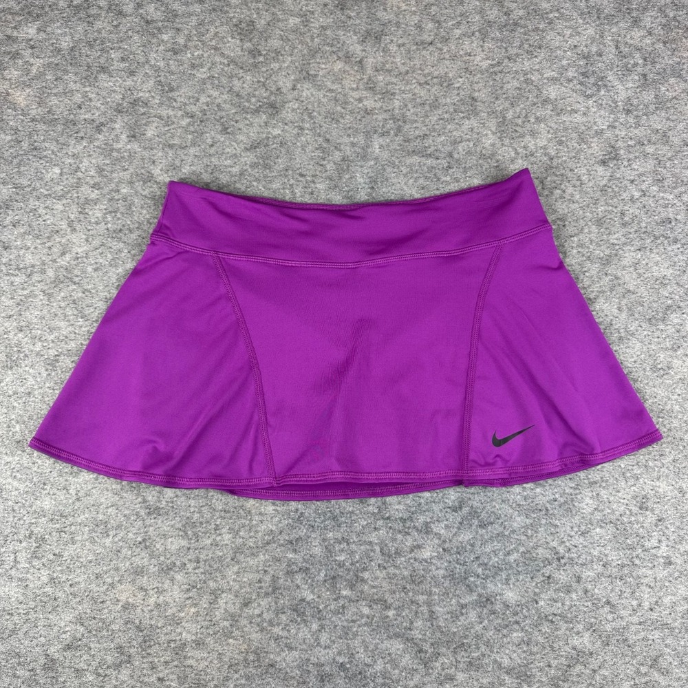 Nike Dri Fit Flouncy Knit Tennis Skort Skirt Lined Purple Womens Large L
